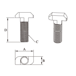 PATB5030   T-BOLT M8*20mm  ancho 19.5mm, para gusset de 45mm, slot 10mm