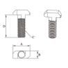 PATB5031   T-BOLT M8*25mm  ancho 19.5mm, para gusset de 45mm, slot 10mm