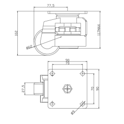 PAC80F    Rueda niveladora ajustable con bloqueo y montaje tipo brida, 500kg
