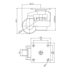 PAC120K   Adjustable leveling wheel with lock and flange mounting, 1000kg elephant foot