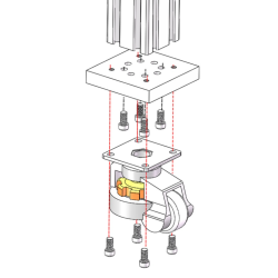 PAC120K   Adjustable leveling wheel with lock and flange mounting, 1000kg elephant foot