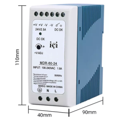 MDR-60-24    Fuente de poder 24 VCD, 2.5 A, 60 watts, montaje riel din.