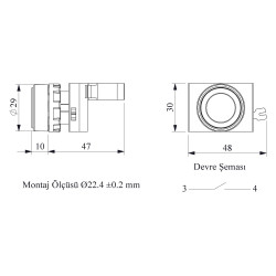 CM100DB  White momentary metallic Push button, 1 N.O. contact
