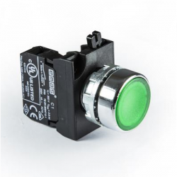 CM100DY  Green momentary metallic Push button, 1 N.O. contact