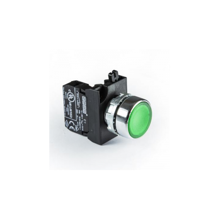 CM100DY  Green momentary metallic Push button, 1 N.O. contact