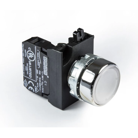 CM100DB  White momentary metallic Push button, 1 N.O. contact