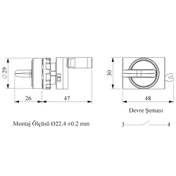 CP100S20   plastic selector, 2 positions,+1 contact NO stay put