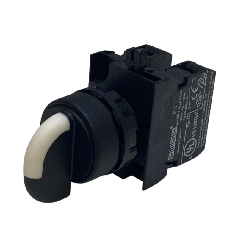 CP101S31   Selector plastico 3 posiciones,+1 contacto NA  enclavado, +1 contacto NA regreso por resorte
