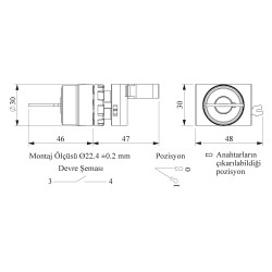 CP100AC20   plastic selector, 2 positions with key, +1 contact NO stay put