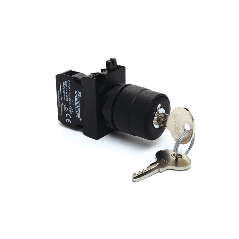 CP100AA21 plastic selector, 2 positions with key, +1 contact NO spring return CP100AA21 plastic selector, 2 positions with key, +1 contact NO spring return