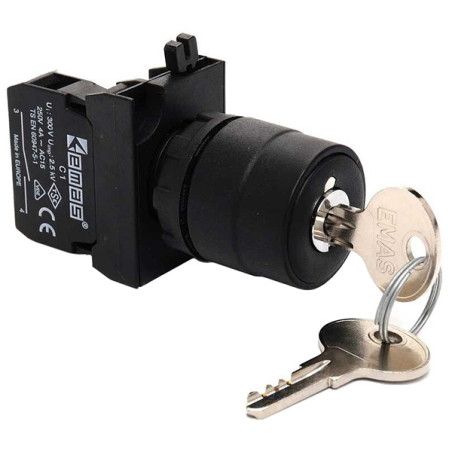 CP100AC20   Selector plastico 2 posiciones con llave,+1 contacto NA  Enclavado