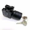 CP101AA31   plastic selector, 3 positions with key, +1 contact NO stay put, +1 contact NO spring return