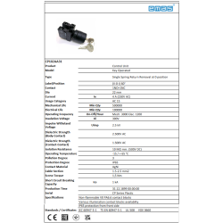CP102AA31   Selector plastico 3 posiciones con llave, 1 NA +1 NC, 1 enclavado y 1 regreso por resorte