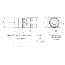 CP101AA32   plastic selector, 3 positions with key, +2 contacts NO spring return