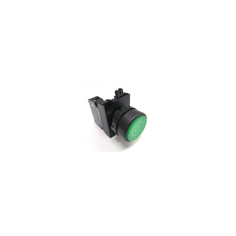 CP100FY  Boton pulsador plástico enclavado verde, 1 contacto N.A