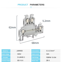 JUKKB 3   Double level Screw type terminal block 2.5mm, L68/H62/W5.2 mm