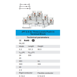 JPT 2.5-3L   Push-in terminal block, triple level, L103/H56.4/W5.2