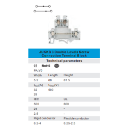 JUKKB 3   Double level Screw type terminal block 2.5mm, L68/H62/W5.2 mm