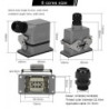 WHE06C   Conector heavy duty 6pins,salida lateral,base corta,2 palancas