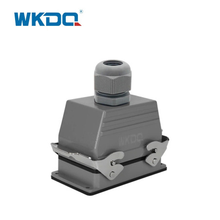 WHE48D   Conector heavy duty 24pins,salida superior ,base corta,2 palancas