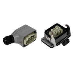 WHE06C   Conector heavy duty 6pins,salida lateral,base corta,2 palancas
