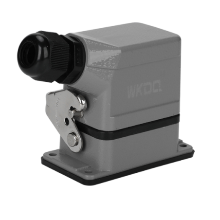 WHE06C   Conector heavy duty 6pins,salida lateral,base corta,2 palancas