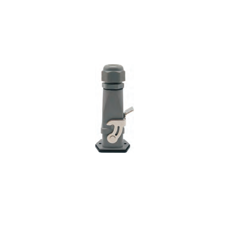 WHE04D   Conector heavy duty 4pins+tierra,salida superior,base corta