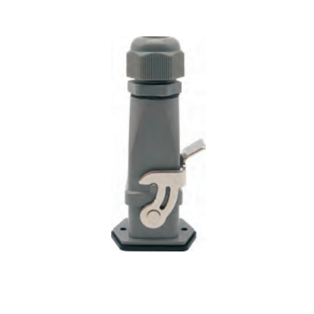 WHE04D   Conector heavy duty 4pins+tierra,salida superior,base corta